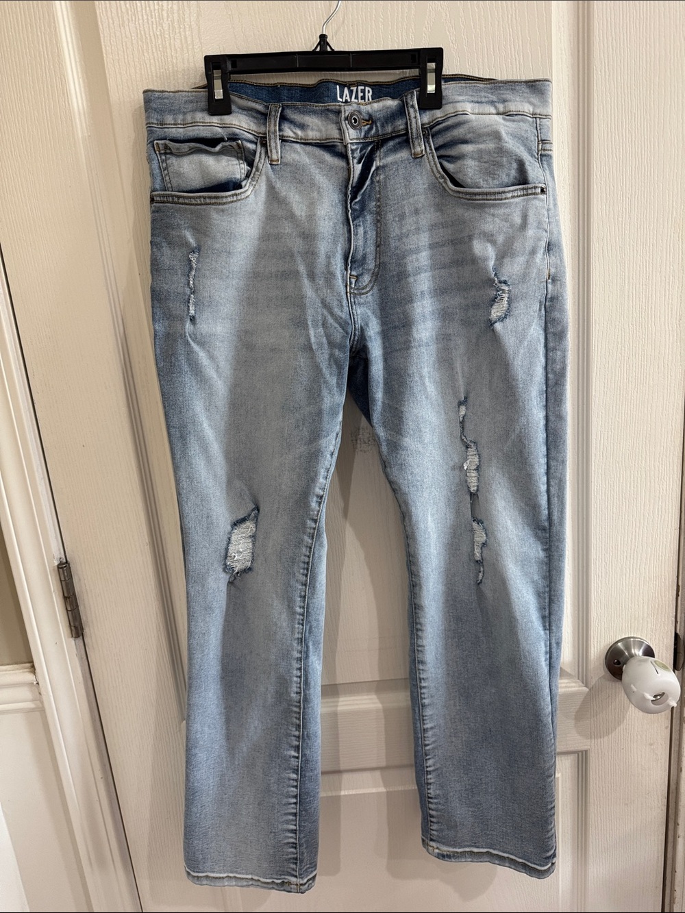 LAZER Men’s Light Blue Straight Jeans with Distressed Detailing- Never Worn